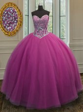 Super Lilac Tulle Lace Up Sweet 16 Dress Sleeveless Floor Length Beading