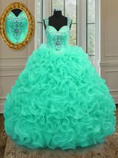 Nice White and Purple Quince Ball Gowns Military Ball and Sweet 16 and Quinceanera and For with Beading and Ruffles Sweetheart Sleeveless Lace Up