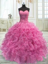 Sleeveless Lace Up Floor Length Beading and Ruffles Sweet 16 Dresses