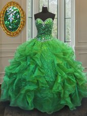 Best Ball Gowns Beading and Ruffles Vestidos de Quinceanera Lace Up Organza and Sequined Sleeveless Floor Length
