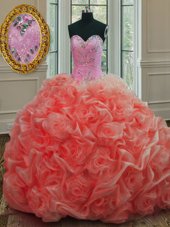 Colorful Pick Ups Sweep Train Ball Gowns 15th Birthday Dress Watermelon Red Sweetheart Organza Sleeveless Lace Up