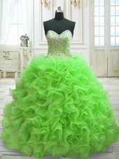 Ball Gowns Organza Sweetheart Sleeveless Beading and Ruffles Lace Up Vestidos de Quinceanera Sweep Train