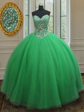 Ball Gowns Quinceanera Dresses Green Sweetheart Tulle Sleeveless Floor Length Lace Up
