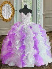 Sweetheart Sleeveless Organza Sweet 16 Quinceanera Dress Beading and Ruffles Lace Up