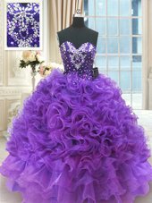 Glorious Organza Sleeveless Floor Length Sweet 16 Quinceanera Dress and Beading and Ruffles