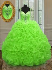 Romantic Ball Gown Prom Dress Military Ball and Sweet 16 and Quinceanera and For with Beading and Ruffles Sweetheart Sleeveless Zipper
