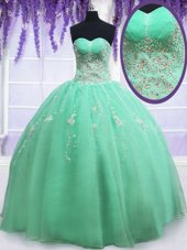 Suitable Apple Green Zipper Sweetheart Beading and Embroidery 15 Quinceanera Dress Organza Sleeveless