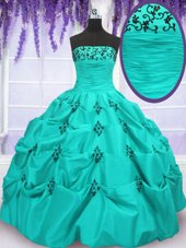 Pick Ups Floor Length Mermaid Sleeveless Aqua Blue Quince Ball Gowns Lace Up
