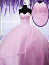 Ball Gowns Vestidos de Quinceanera Baby Pink Sweetheart Tulle Sleeveless Floor Length Lace Up