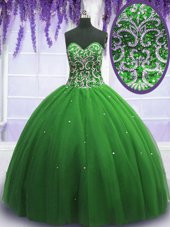 Green Sleeveless Beading Floor Length Quinceanera Dress