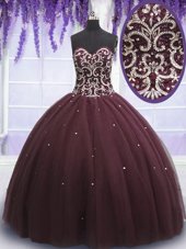 Luxury Dark Purple Sleeveless Beading and Appliques Floor Length Quinceanera Gown