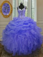 Unique Straps Straps Sleeveless Beading and Ruffles Zipper Vestidos de Quinceanera