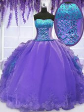 Floor Length Ball Gowns Sleeveless Lavender 15th Birthday Dress Lace Up