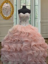 Sweetheart Sleeveless Lace Up Ball Gown Prom Dress Peach Organza