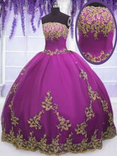Glamorous Floor Length Fuchsia Sweet 16 Dresses Strapless Sleeveless Zipper