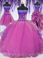 Four Piece Sleeveless Lace Up Floor Length Appliques and Embroidery Quinceanera Gowns