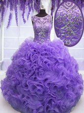 Beauteous Floor Length Lavender Quinceanera Dresses Scoop Sleeveless Lace Up