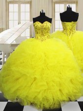 Light Yellow Sleeveless Tulle Lace Up 15 Quinceanera Dress for Military Ball and Sweet 16 and Quinceanera