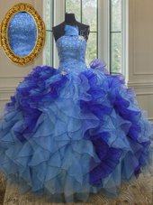 Smart Sleeveless Floor Length Beading and Ruffles Lace Up 15 Quinceanera Dress with Multi-color