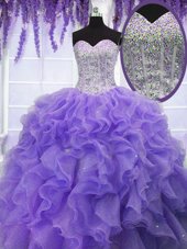 Dynamic Lavender Sweetheart Neckline Ruffles and Sequins Quinceanera Dresses Sleeveless Lace Up