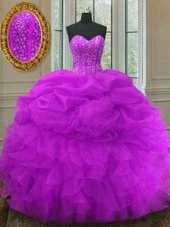 Fashionable Lilac Sleeveless Floor Length Beading and Ruching and Bowknot Lace Up 15 Quinceanera Dress