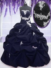 Navy Blue Lace Up Strapless Appliques and Pick Ups Vestidos de Quinceanera Taffeta Sleeveless