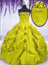 Most Popular Floor Length Lace Up 15 Quinceanera Dress Olive Green and In for Military Ball and Sweet 16 and Quinceanera with Embroidery and Ruffled Layers