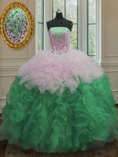 Fantastic Multi-color Ball Gowns Beading and Ruffles 15th Birthday Dress Lace Up Organza Sleeveless Floor Length