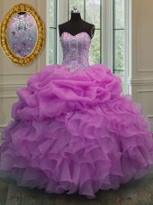 Stylish Sweetheart Sleeveless Organza Sweet 16 Dresses Beading and Ruffles and Pick Ups Lace Up