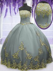Traditional Appliques Sweet 16 Dresses Grey Zipper Sleeveless Floor Length