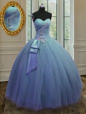 Blue Lace Up Sweet 16 Quinceanera Dress Beading and Ruching Sleeveless Floor Length