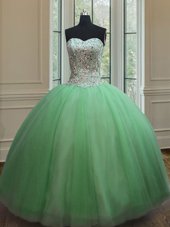 Glittering Floor Length Ball Gowns Sleeveless Quinceanera Dresses Lace Up