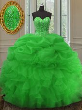 Attractive Pick Ups Floor Length Green Ball Gown Prom Dress Sweetheart Sleeveless Lace Up