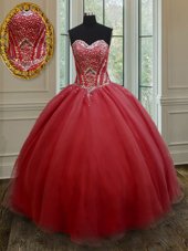 Red Sweet 16 Quinceanera Dress Military Ball and Sweet 16 and Quinceanera and For with Beading Sweetheart Sleeveless Lace Up