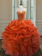 Flirting Orange Red Sleeveless Organza Lace Up Quinceanera Dresses for Military Ball and Sweet 16 and Quinceanera