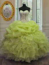 Yellow Green Sleeveless Beading and Pick Ups Floor Length Vestidos de Quinceanera