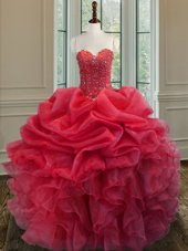 Sleeveless Lace Up Floor Length Beading and Ruffles 15th Birthday Dress