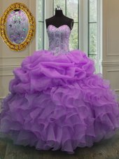 Customized Pick Ups Floor Length Ball Gowns Sleeveless Lilac Sweet 16 Dress Lace Up