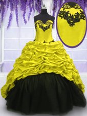 Fancy Taffeta Sleeveless With Train Vestidos de Quinceanera Sweep Train and Appliques and Pick Ups