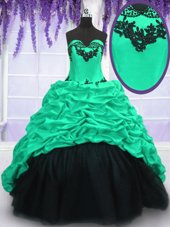 Graceful Pick Ups Sweetheart Sleeveless Sweep Train Lace Up Quinceanera Dresses Turquoise Taffeta