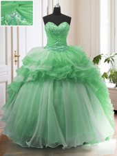 Discount Sleeveless Sweep Train Beading and Ruffled Layers Lace Up Sweet 16 Dresses