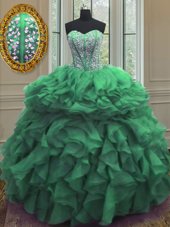 Eye-catching Floor Length Green Quince Ball Gowns Sweetheart Sleeveless Lace Up
