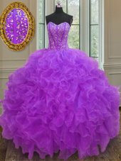 Fantastic Purple Quinceanera Dresses Military Ball and Sweet 16 and Quinceanera and For with Beading and Ruffles Sweetheart Sleeveless Lace Up