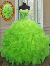 Trendy Floor Length Ball Gowns Sleeveless Yellow Green Quinceanera Dresses Lace Up