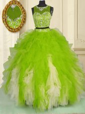 Scoop Floor Length Zipper Quinceanera Gowns Multi-color and In for Military Ball and Sweet 16 and Quinceanera with Beading and Ruffles