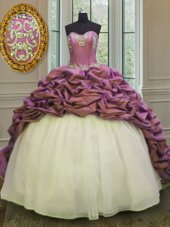 Pick Ups Sweetheart Sleeveless Sweep Train Lace Up Ball Gown Prom Dress White And Purple Organza and Taffeta