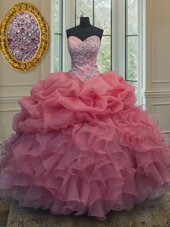 Sexy Organza Sleeveless Floor Length Sweet 16 Dresses and Beading and Ruffles and Pick Ups