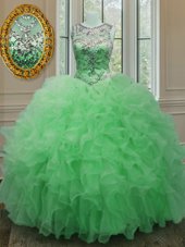 Scoop Organza Sleeveless Floor Length Quince Ball Gowns and Beading and Ruffles