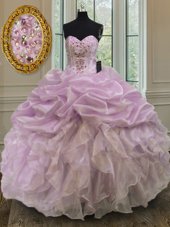 Ball Gowns Sweet 16 Dresses Lilac Sweetheart Organza Sleeveless Floor Length Lace Up