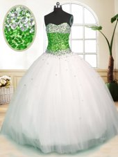 Custom Fit Ball Gowns 15 Quinceanera Dress White Sweetheart Tulle Sleeveless Floor Length Zipper